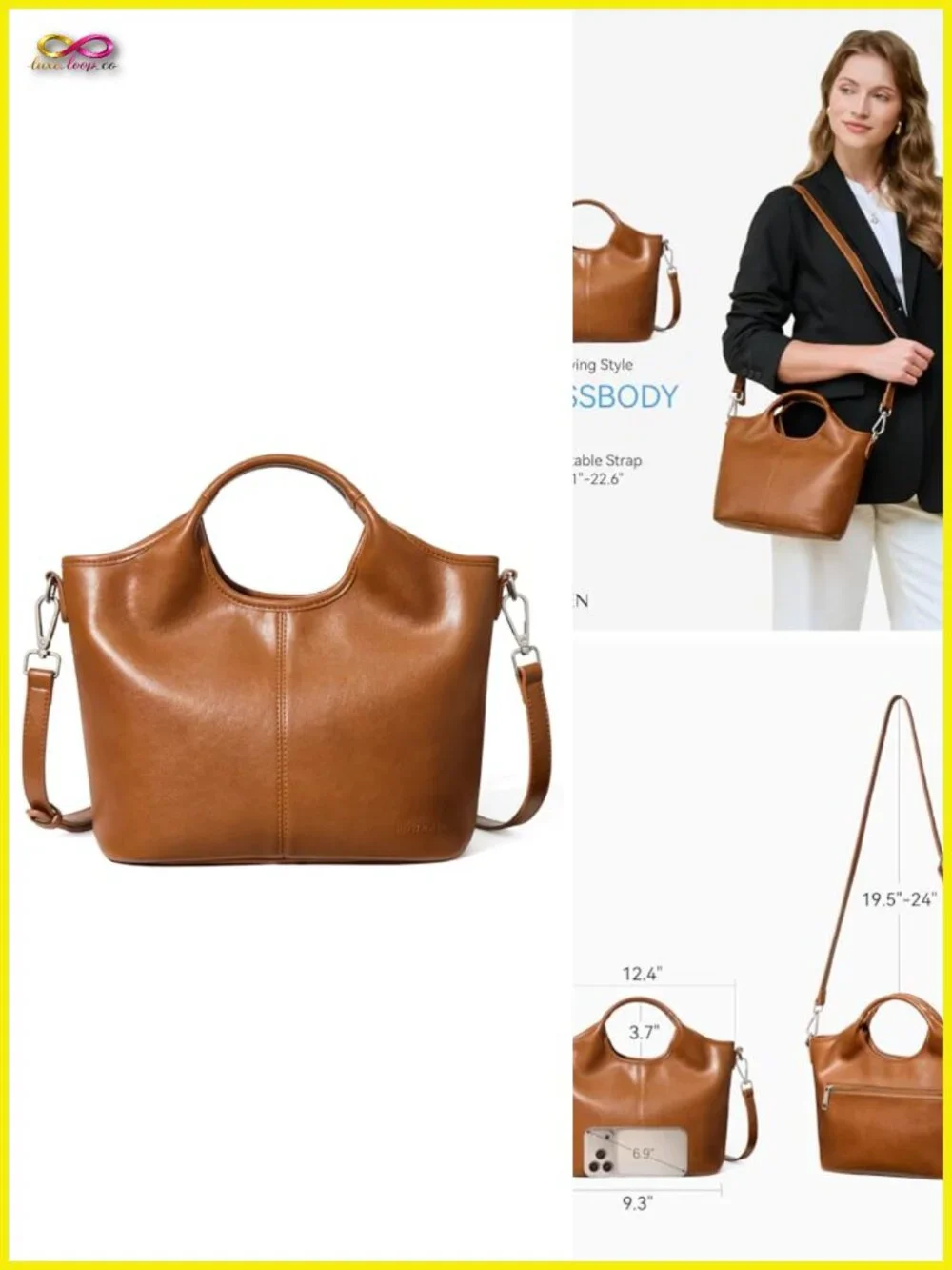 Vegan Leather Satchel Crossbody Handbag with Detachable Strap